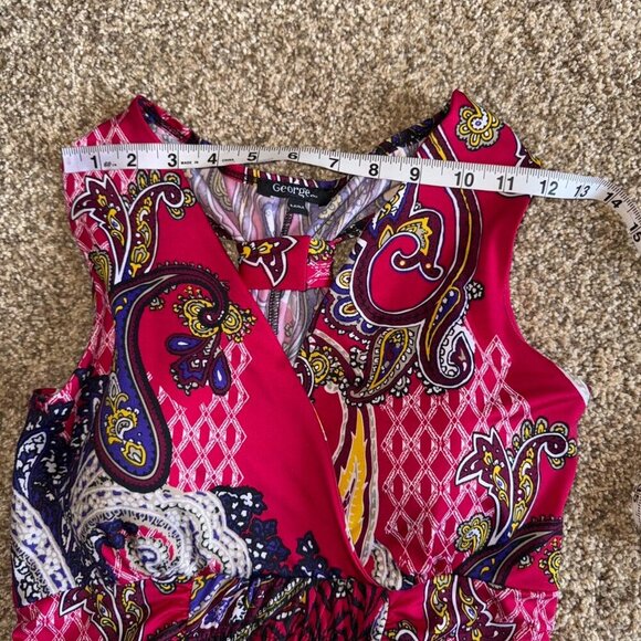 George pink colorful sleeveless summer dress with asymmetrical hem - Picture 11 of 13